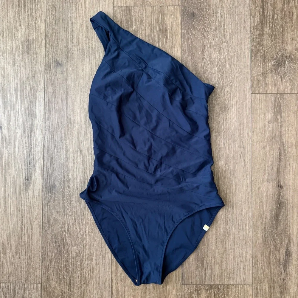 Summersalt One Piece Swimsuit Women Size 8 Navy Blue Sidestroke One Shoulder